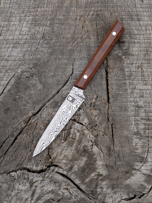 Paring – 4" Stainless Damascus Steel Blade & Micarta Handle