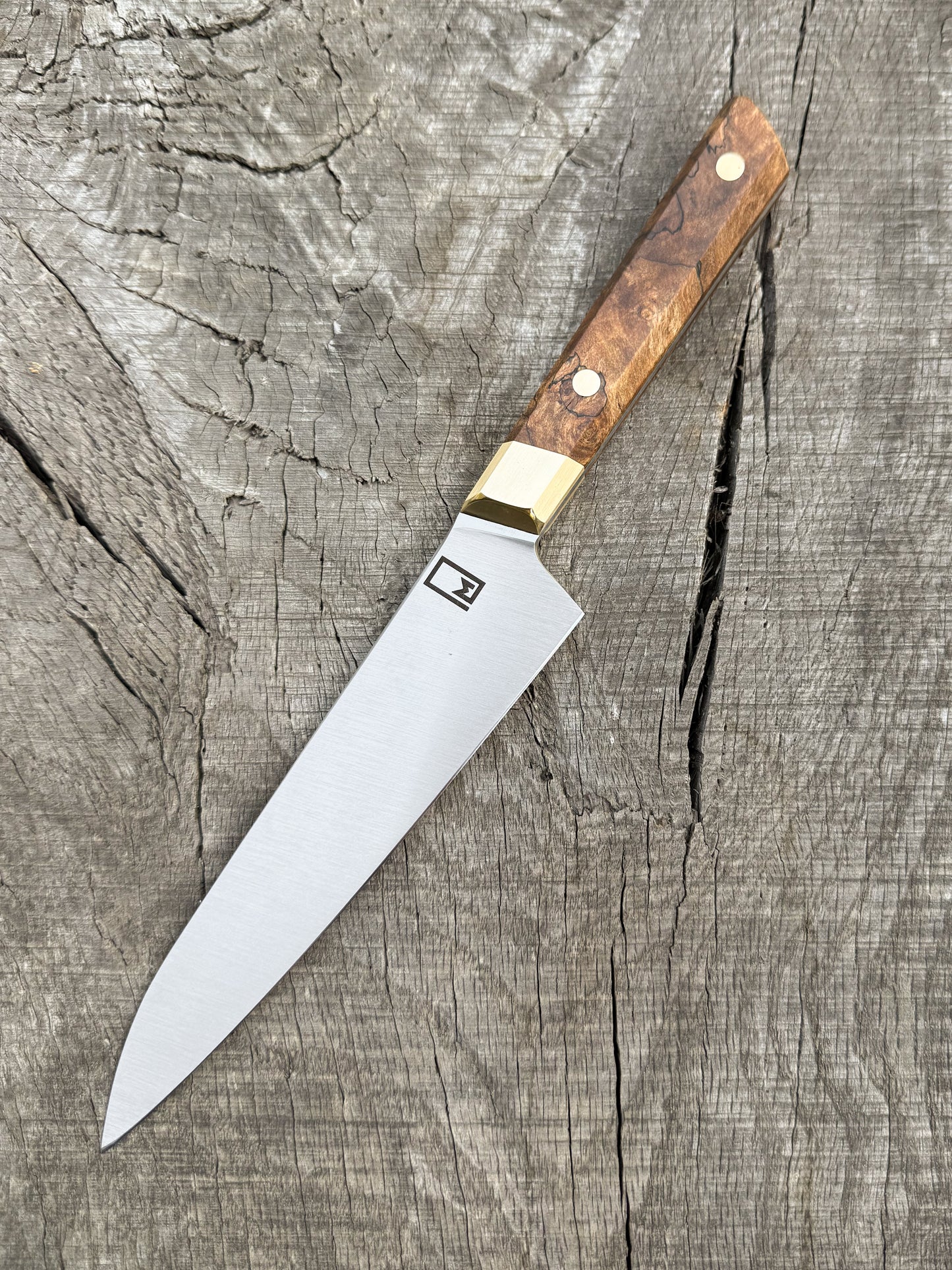 Honesuke – 6" Stainless Steel Blade, Spalted maple & Brass Handle