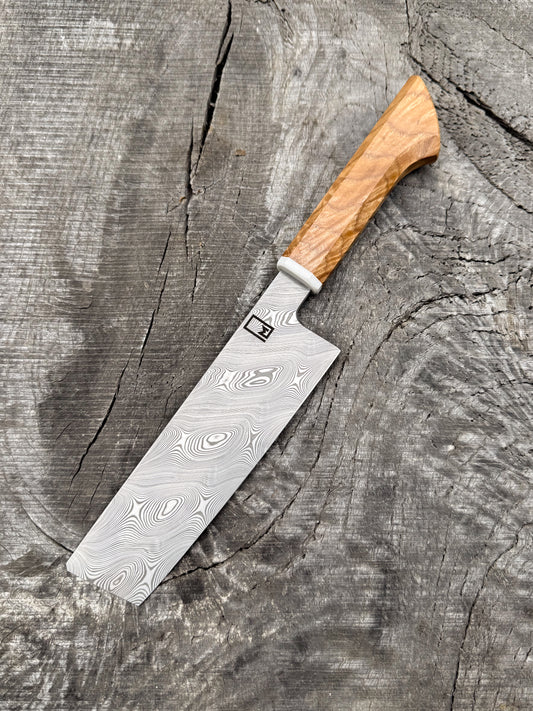 Nakiri – 6.5" Stainless Damascus Steel Blade, Locust & Corian Handle