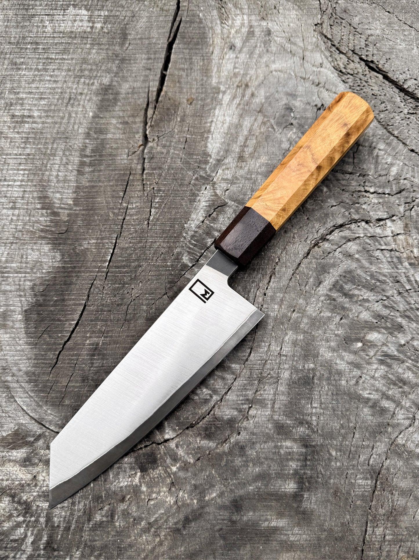 Bunka – 6.75" Aogami Super San Mai Steel Blade, Locust & Walnut Handle