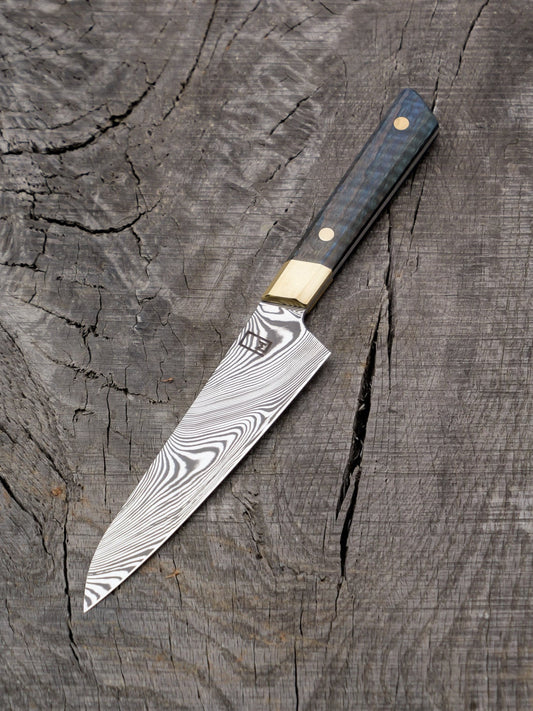 Fusion Honesuke – 6" Stainless Damascus Blade, Curly Dyed Mango & Brass Handle