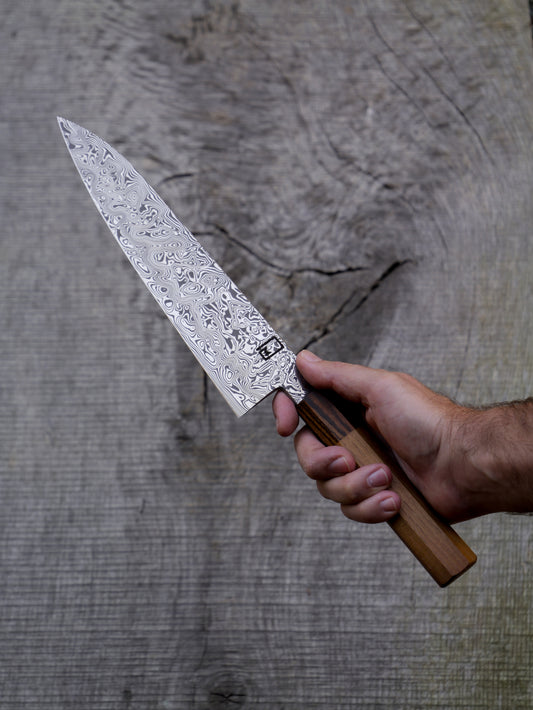 Gyuto – 9.5" Stainless Damascus Steel Blade, Locust and Bocote Handle