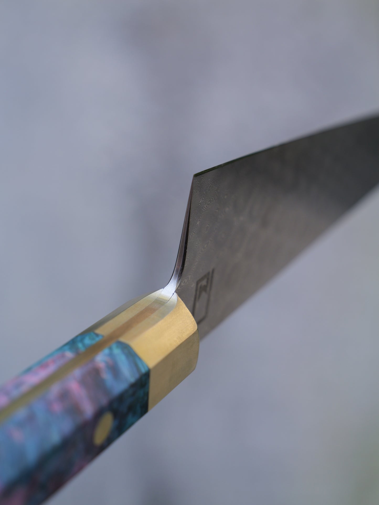 Hybrid Chef – 7.75" Stainless Damascus Steel Blade, Dyed Maple Burl and Nickel Silver Handle