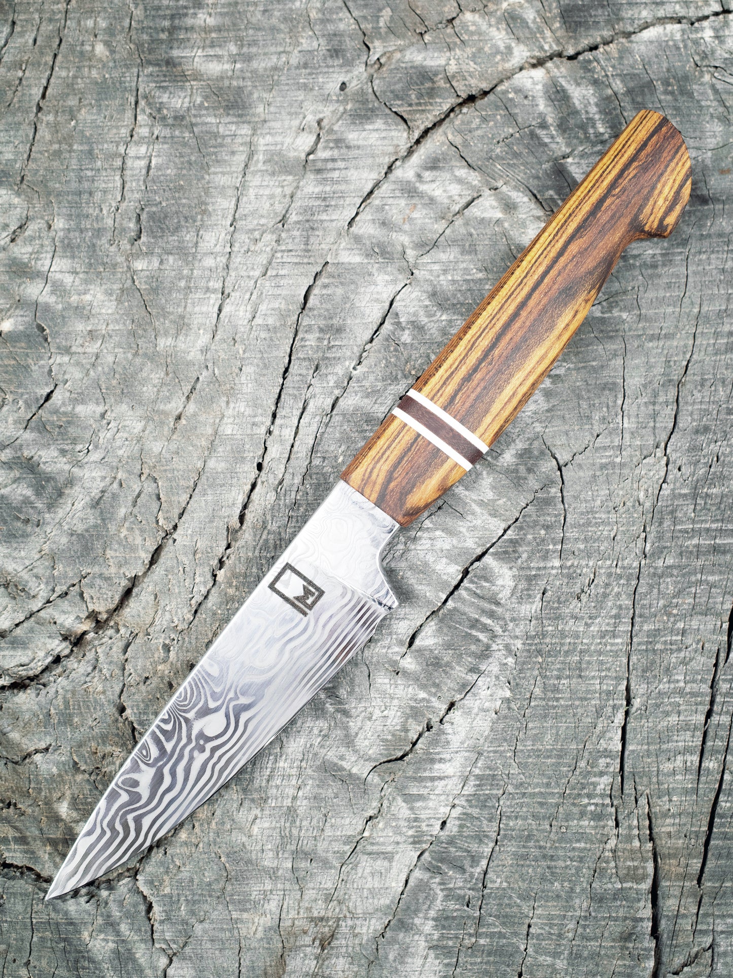 3.25"/85mm Paring Knife Stainless Damascus with hidden tang handle of Bocote