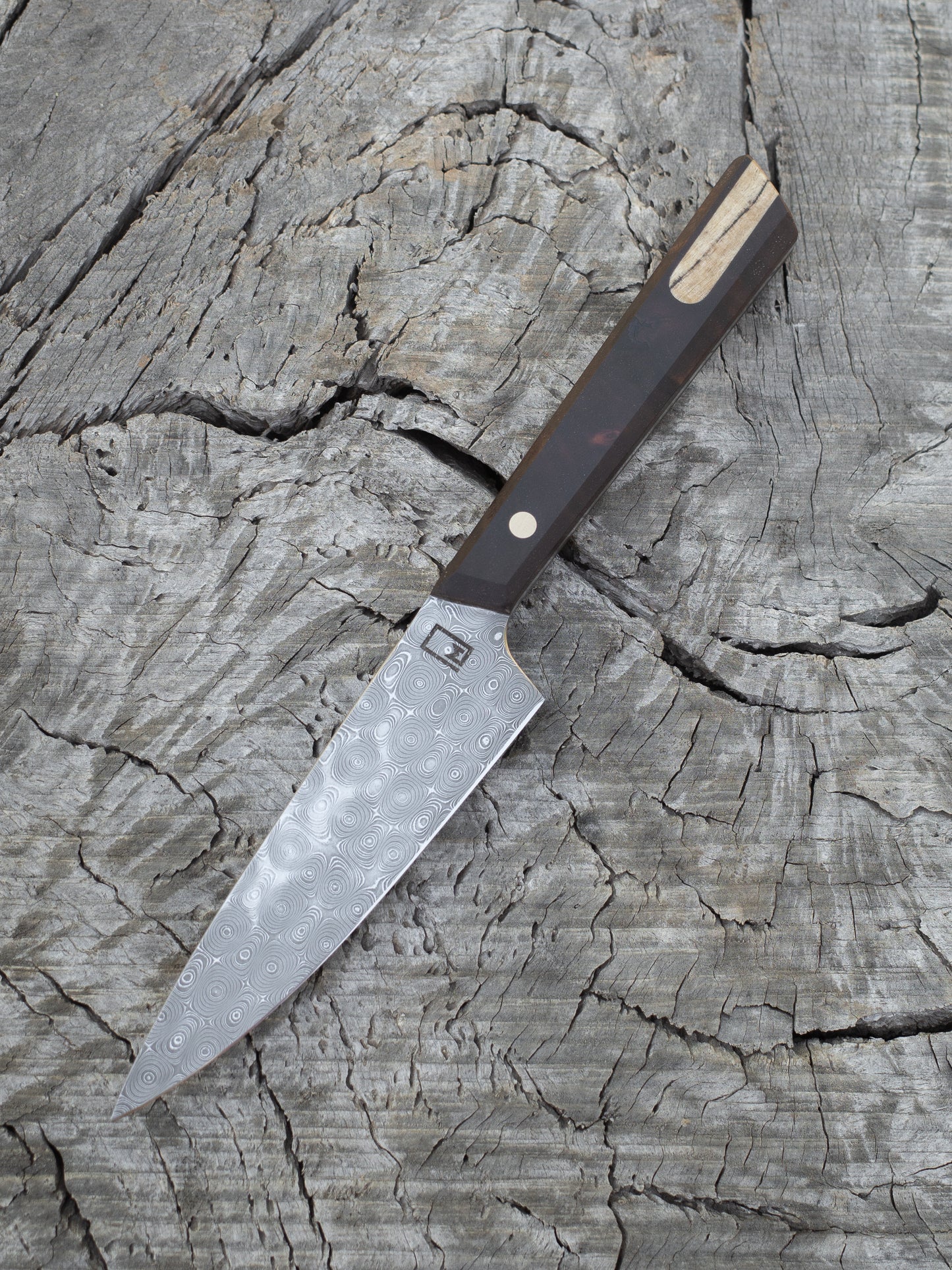Paring Knife – 4" Stainless Damascus Blade, Walnut & Spalted Maple Handle