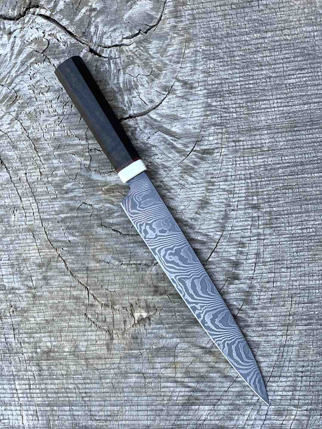 230mm/9" Sujihiki with Bog Oak, Micarta and Corian