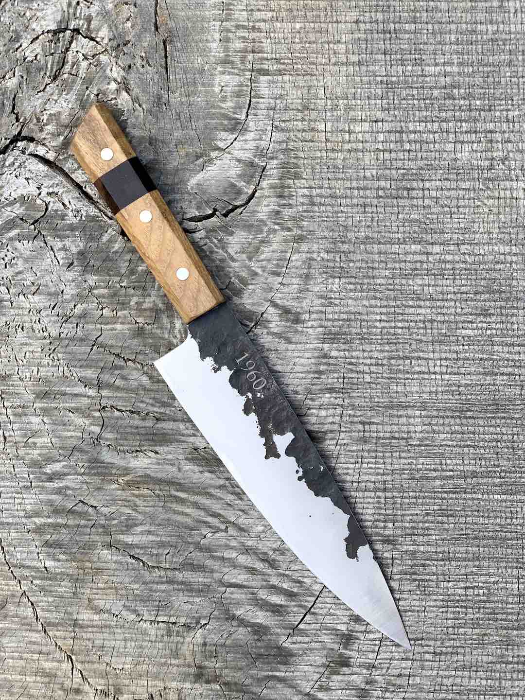 7.5" Forged AEB-L Chef's Knife with Walnut and Black Ash