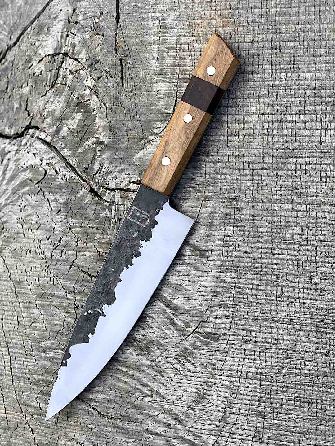 7.5" Forged AEB-L Chef's Knife with Walnut and Black Ash