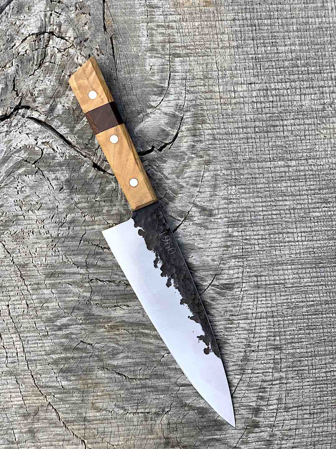7.5" Forged AEB-L Chef's Knife with Walnut and Black Ash