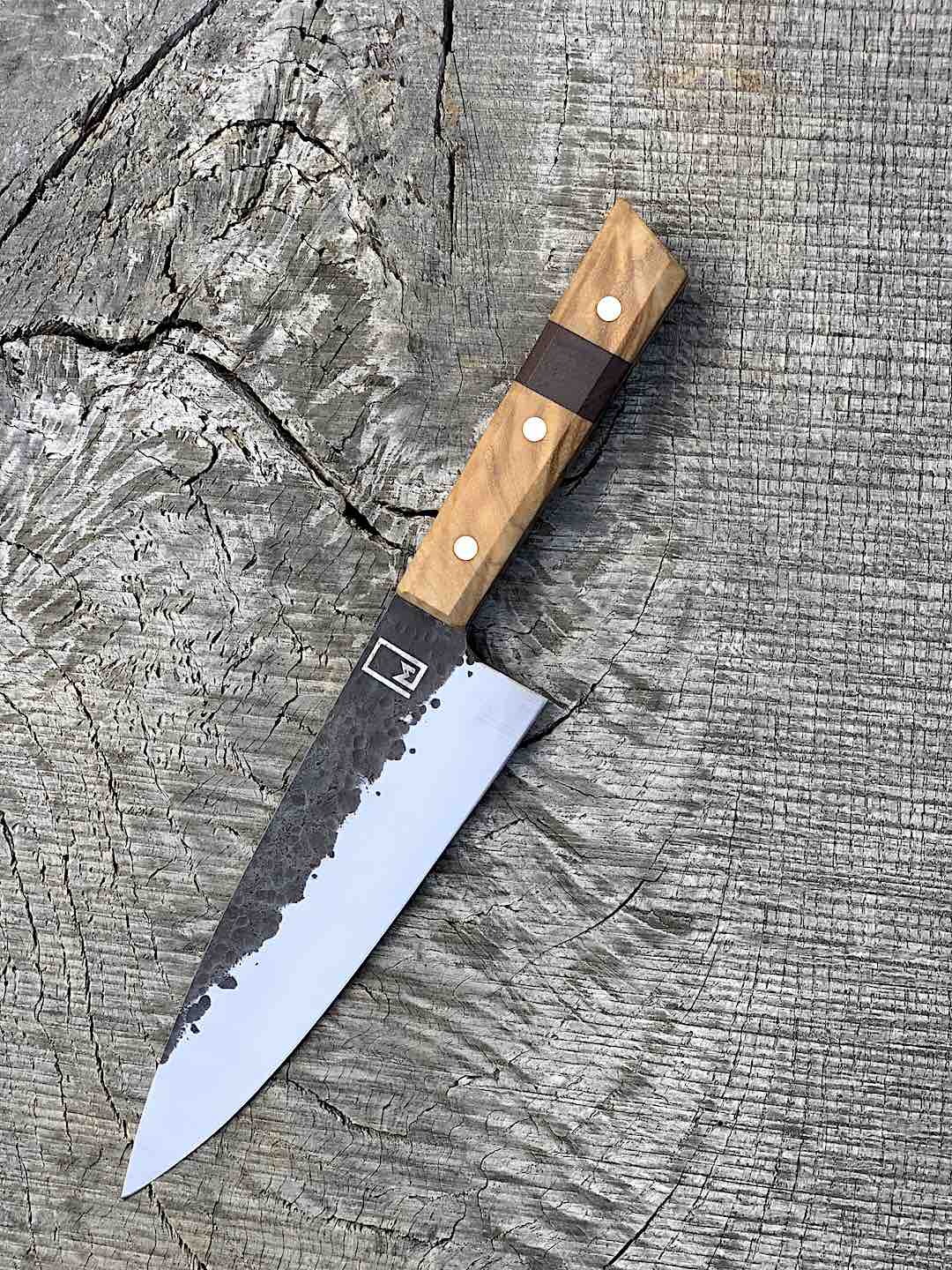 7.5" Forged AEB-L Chef's Knife with Walnut and Black Ash