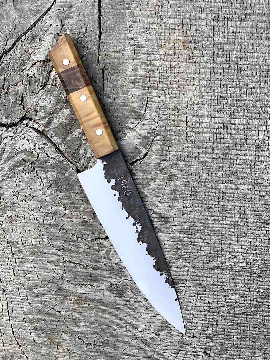 7.5" Forged AEB-L Chef's Knife with Walnut and Black Ash