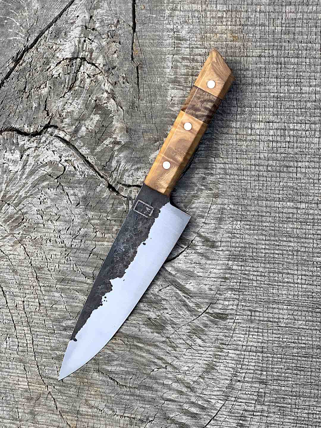 7.5" Forged AEB-L Chef's Knife with Walnut and Black Ash