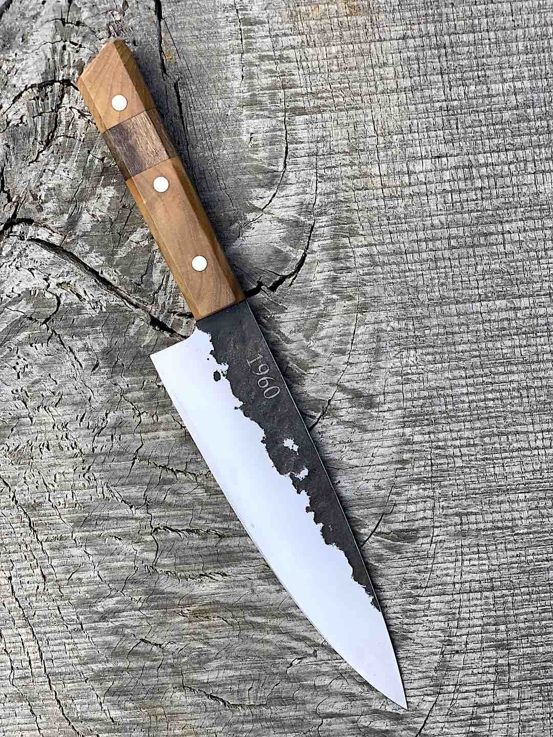 7.5" Forged AEB-L Chef's Knife with Walnut and Black Ash