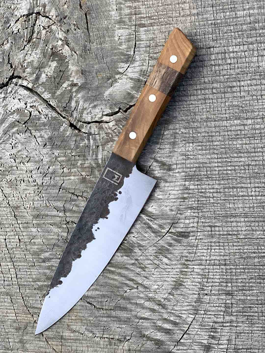 7.5" Forged AEB-L Chef's Knife with Walnut and Black Ash