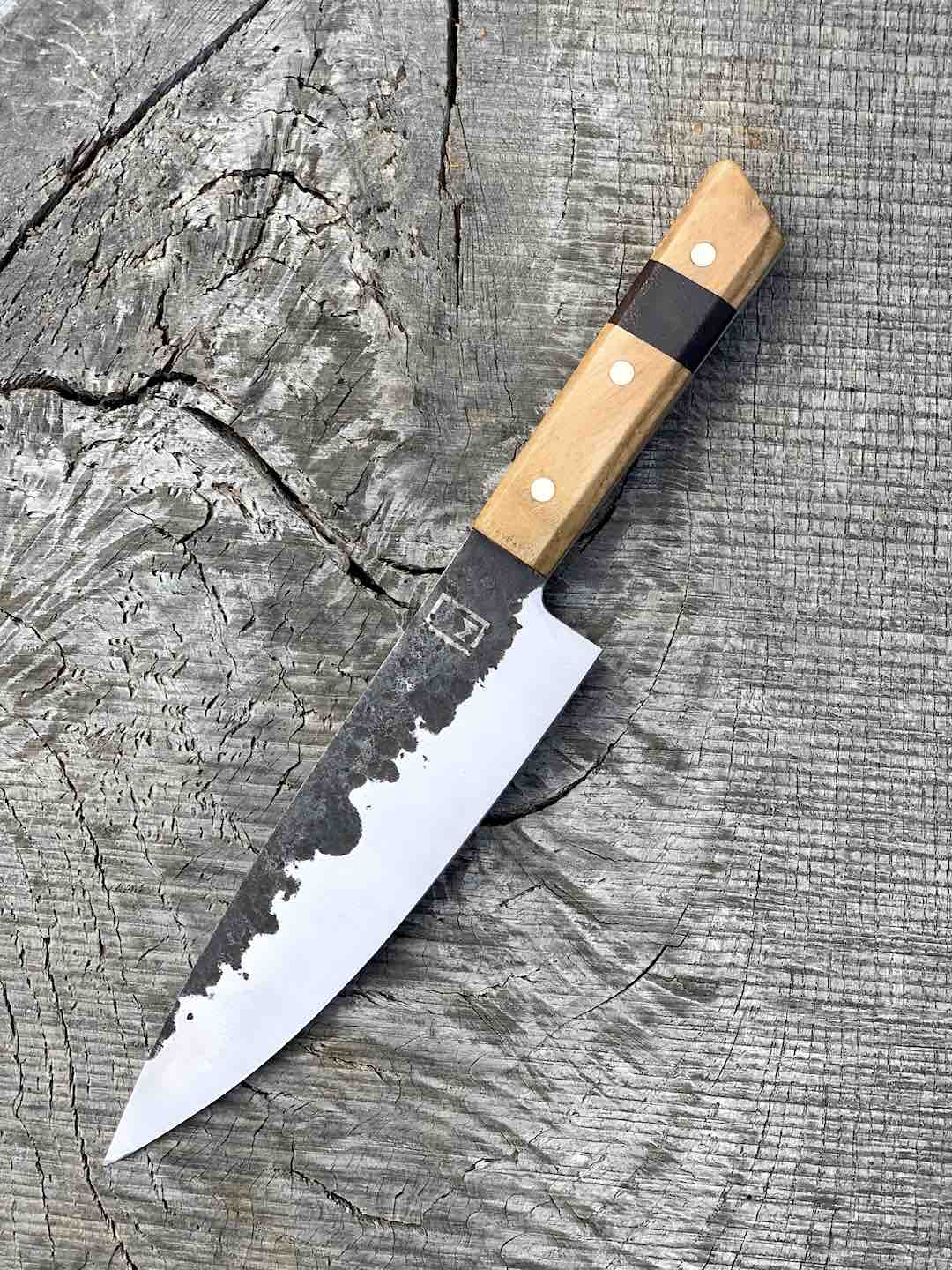 7.5" Forged AEB-L Chef's Knife with Walnut and Black Ash