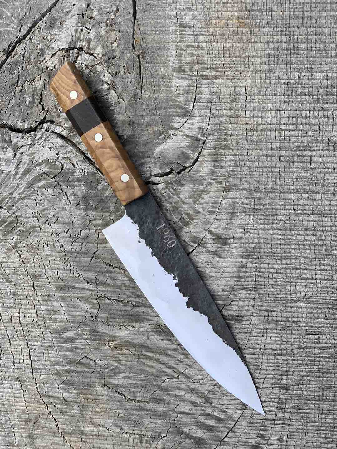 7.5" Forged AEB-L Chef's Knife with Walnut and Black Ash