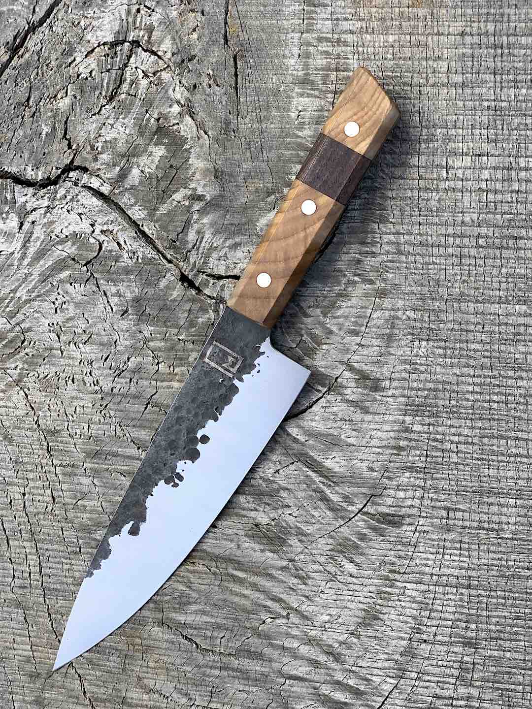 7.5" Forged AEB-L Chef's Knife with Walnut and Black Ash