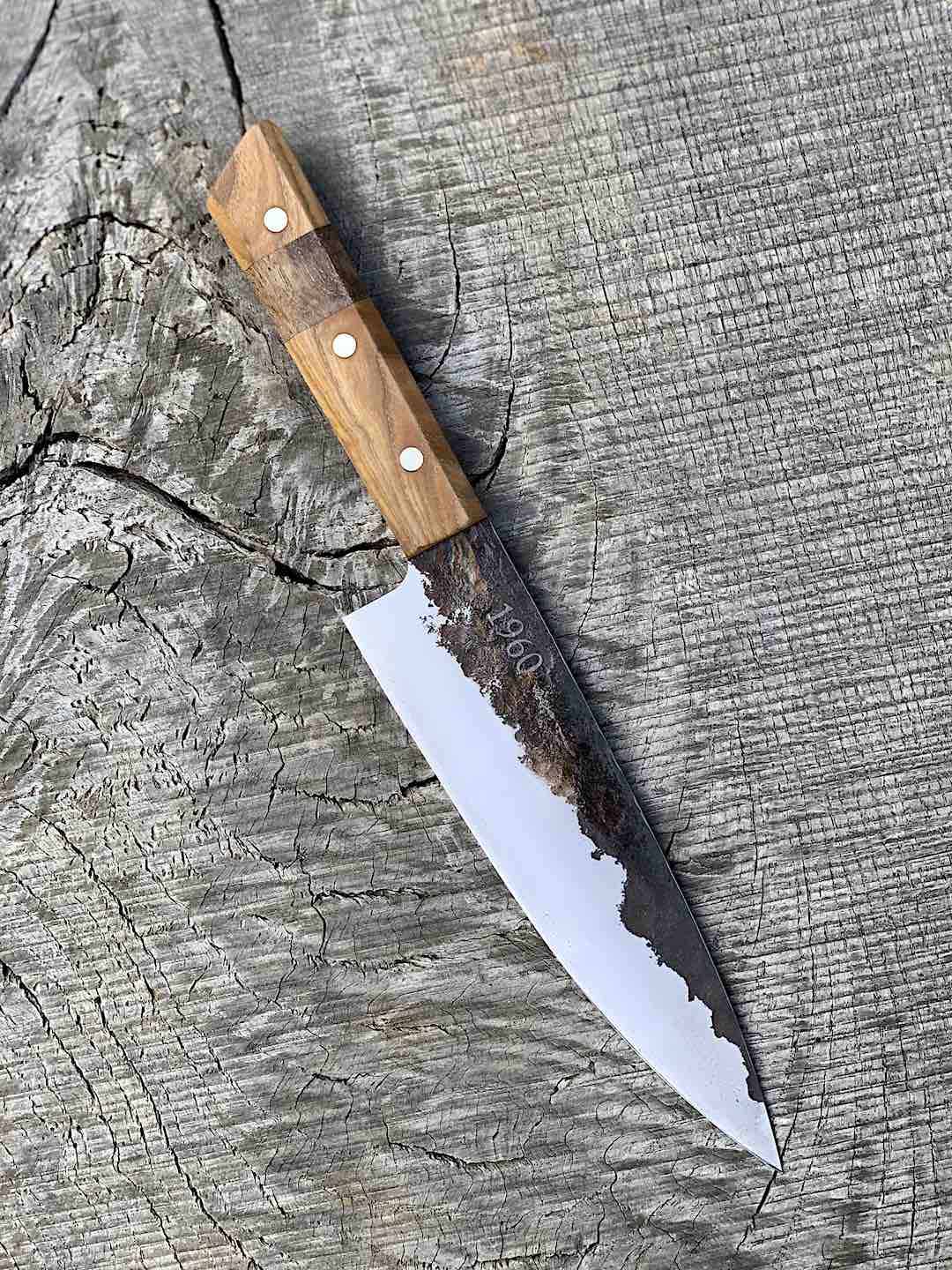 7.5" Forged AEB-L Chef's Knife with Walnut and Black Ash