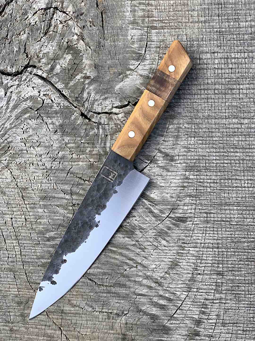 7.5" Forged AEB-L Chef's Knife with Walnut and Black Ash