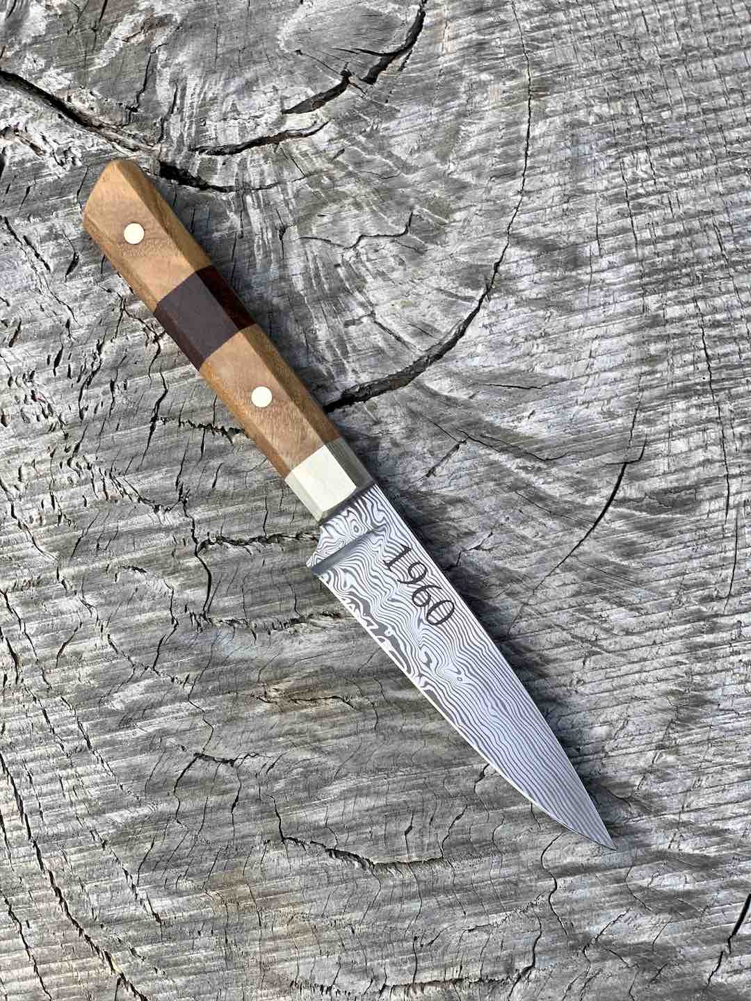 3.5" Stainless Damascus Paring Knife with Walnut and Black Ash