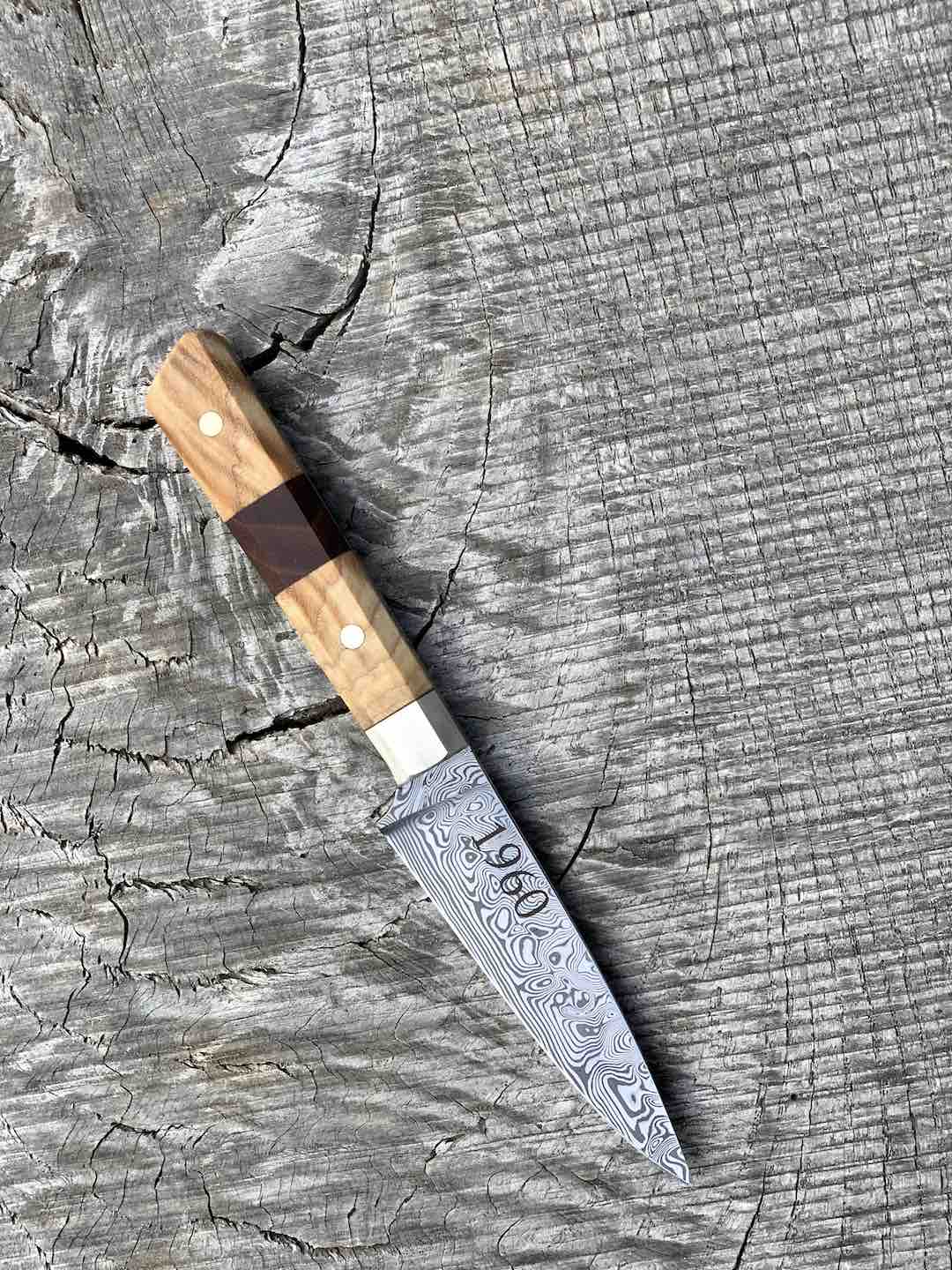 3.5" Stainless Damascus Paring Knife with Walnut and Black Ash