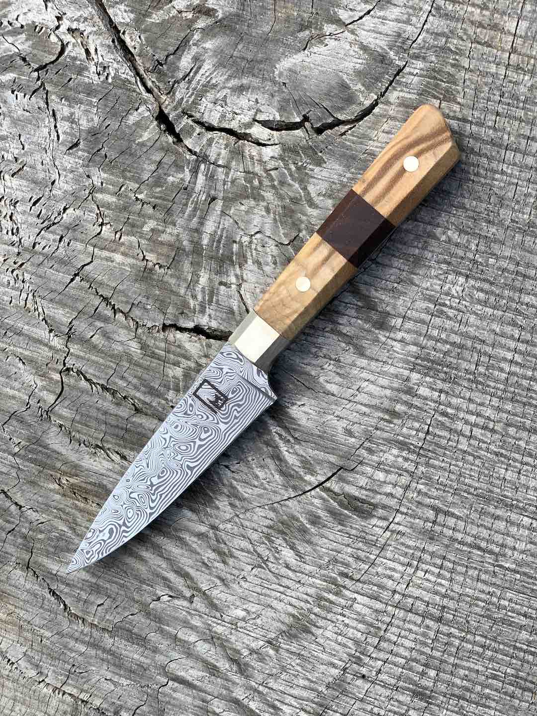 3.5" Stainless Damascus Paring Knife with Walnut and Black Ash
