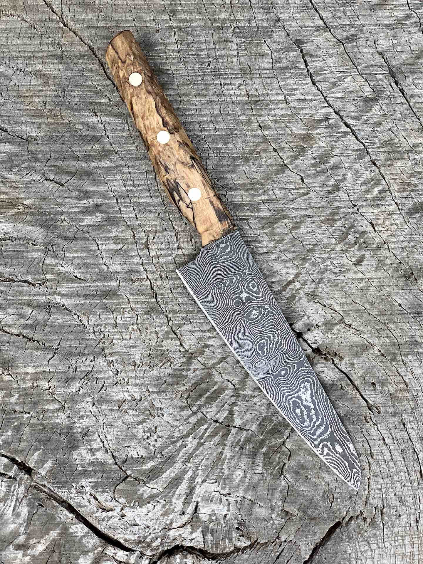 140mm/5.5" Stainless Damascus Kitchen Petty with Spalted Walnut