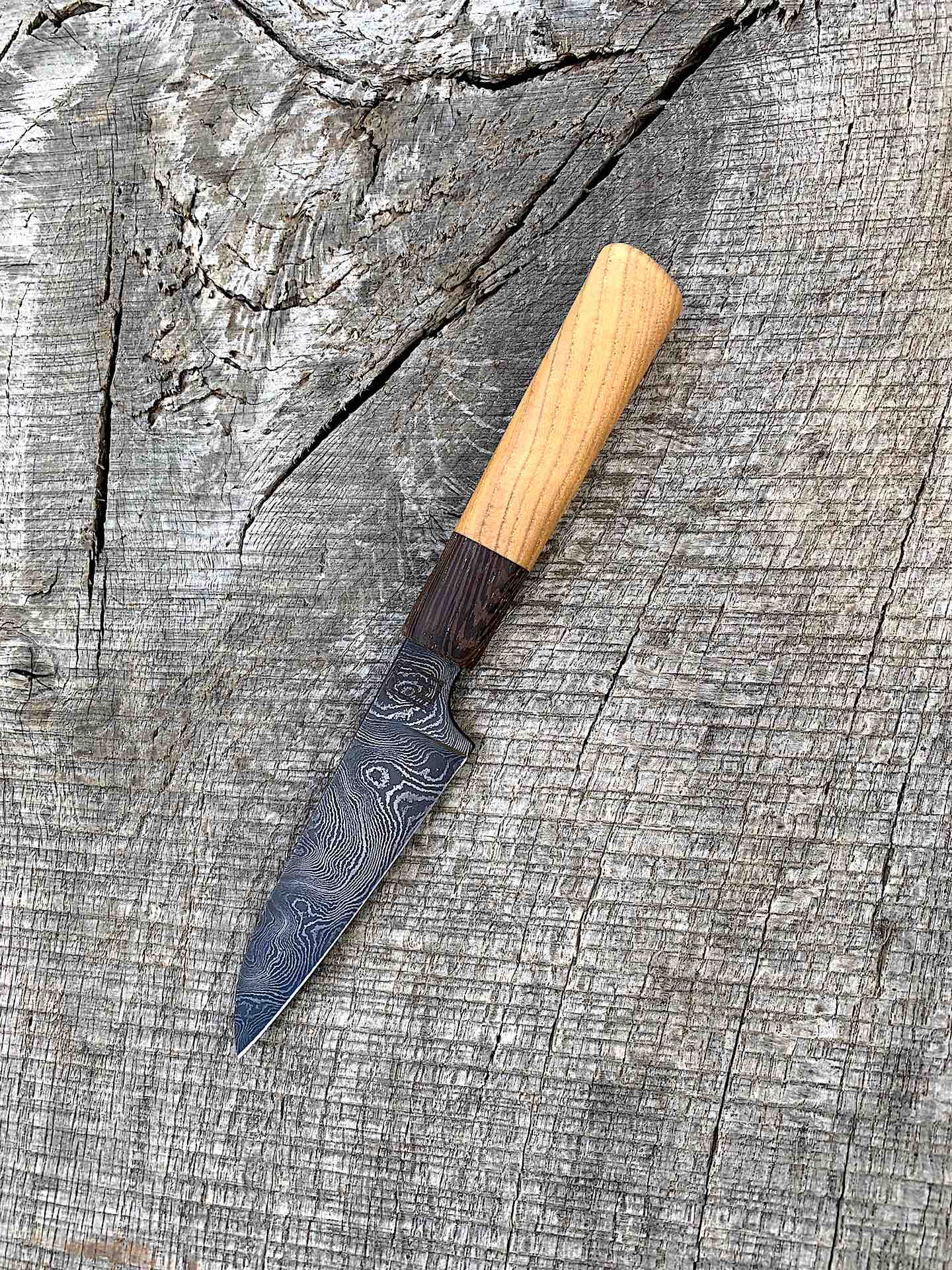 4" Carbon Damascus Paring Knife with Locust and Wenge