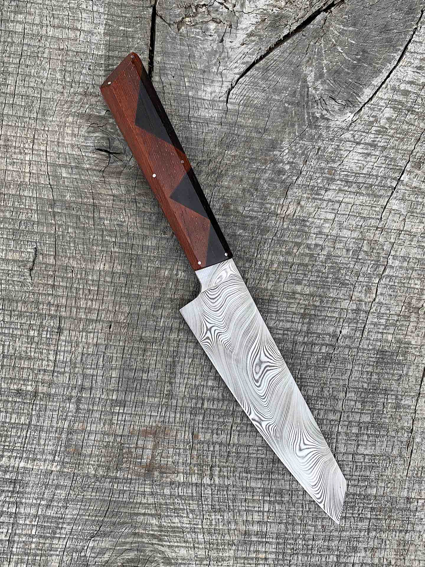 150mm / 6" Stainless Damascus Honesuki with Paduk and Ebony