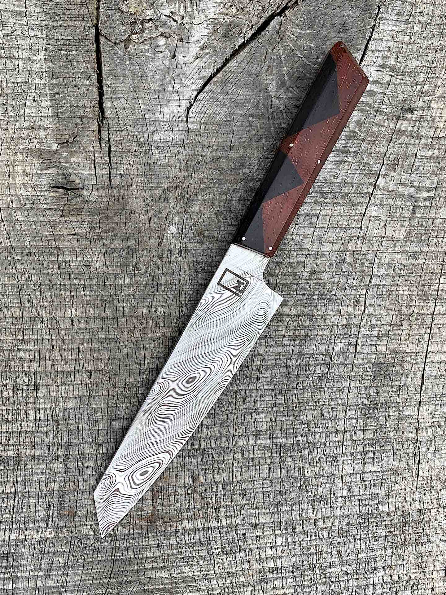 150mm / 6" Stainless Damascus Honesuki with Paduk and Ebony