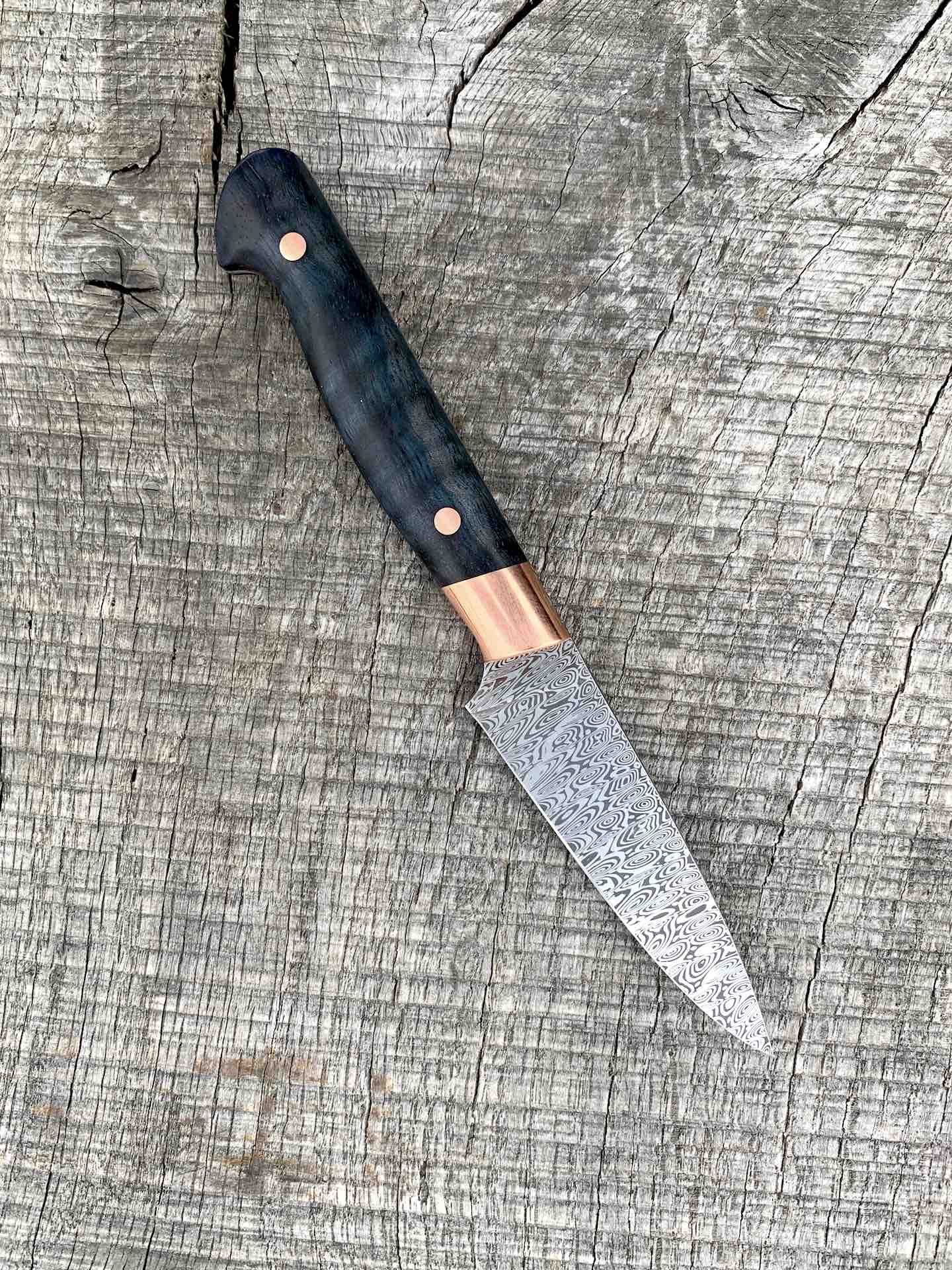 3.5" Stainless Damascus Paring with Dyed Mango and Copper