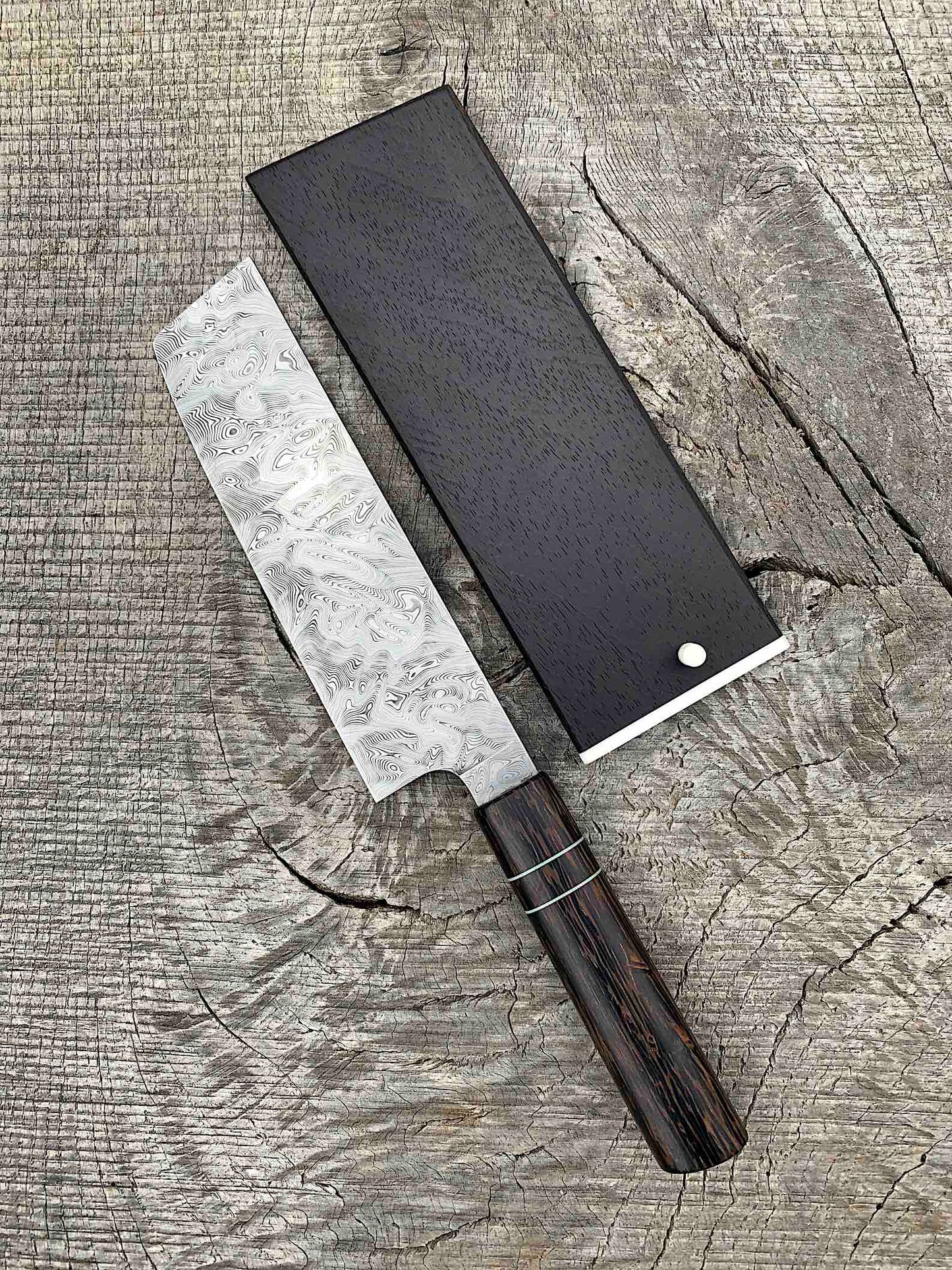 178mm/7" Stainless Damascus Nakiri with Black Palm