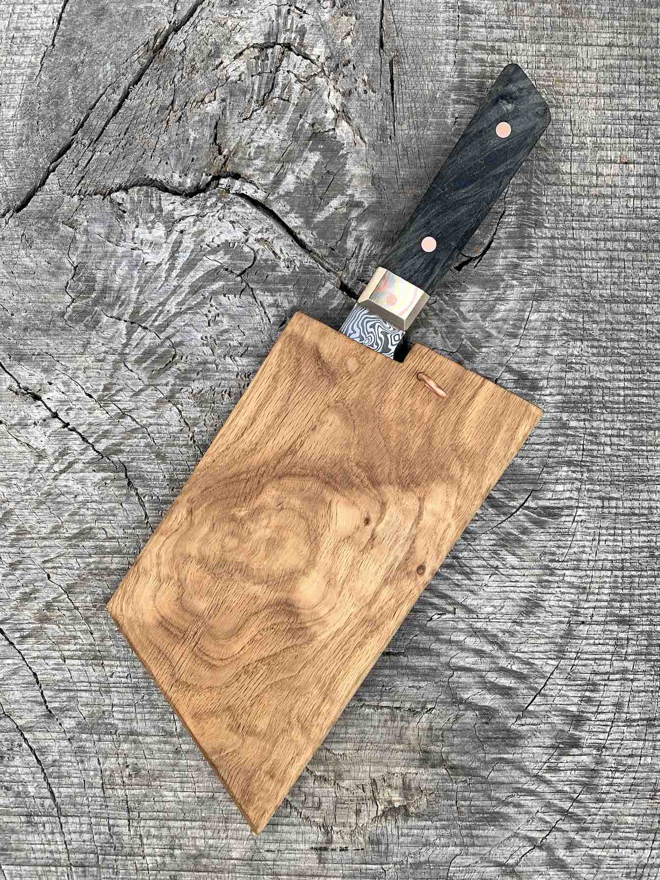 8"/203mm Damascus Cleaver with Mokume and Dyed Maple Burl