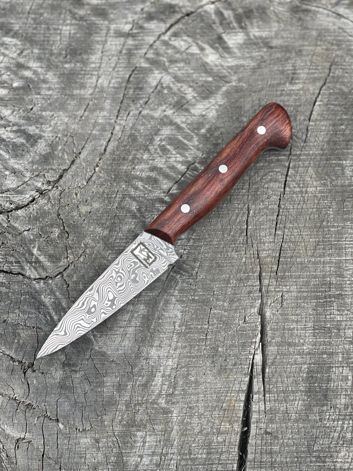 4" Paring of Damasteel Vinland and Curly Bubinga