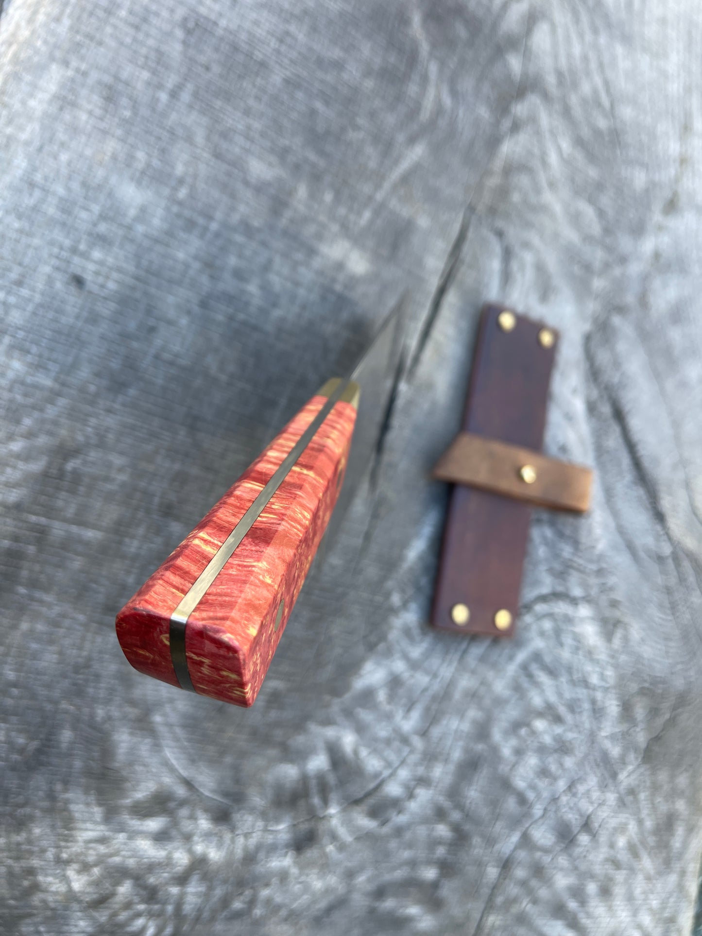 6" Damasteel Cleaver with Dyed Maple and Brass Bolsters