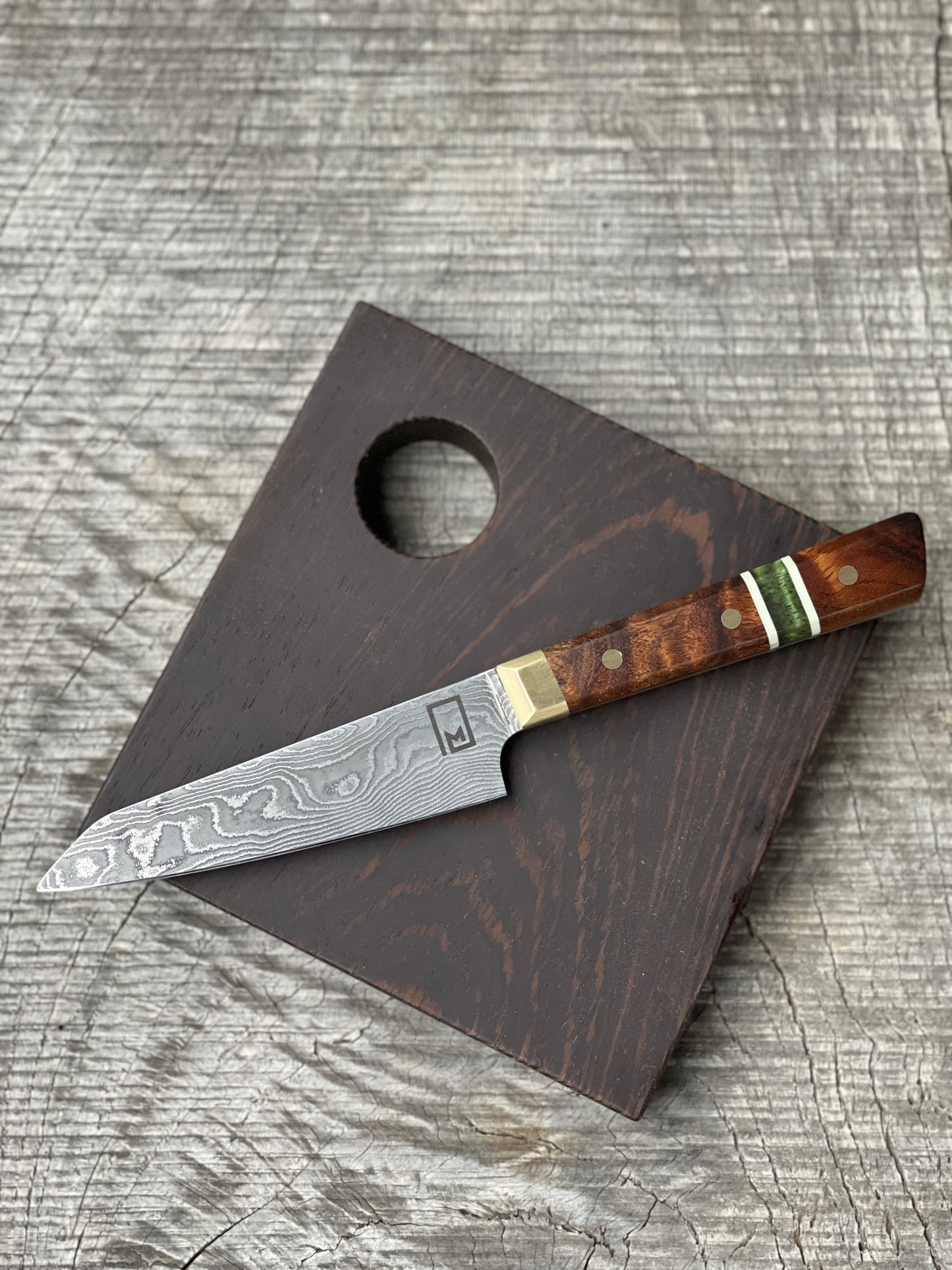 5" Stainless Damascus Charcuterie Knife and Board Set