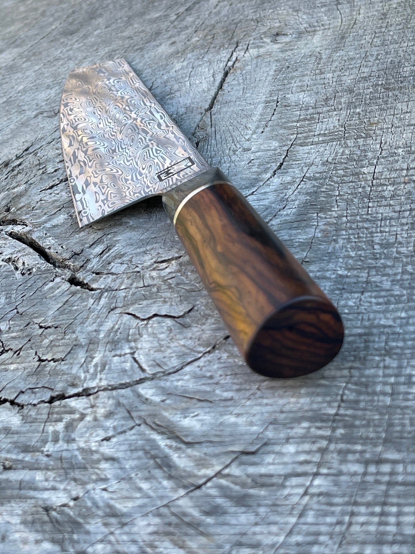 8.75"/220mm Damascus Kiritsuke Chef Knife with Dyed Maple and Cocobola