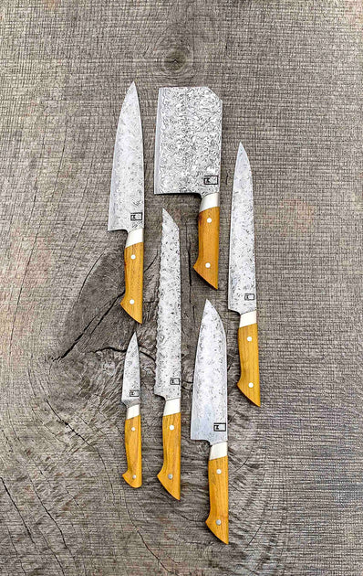 6-Piece Damasteel Knife Set with Osage Orange – Monolith Knives