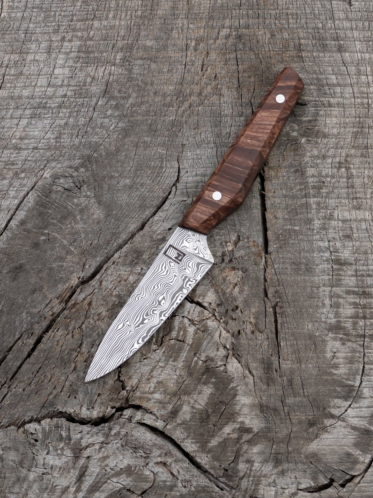 Paring – 3.75" Stainless Damascus Steel Blade & Maple Burl Handle
