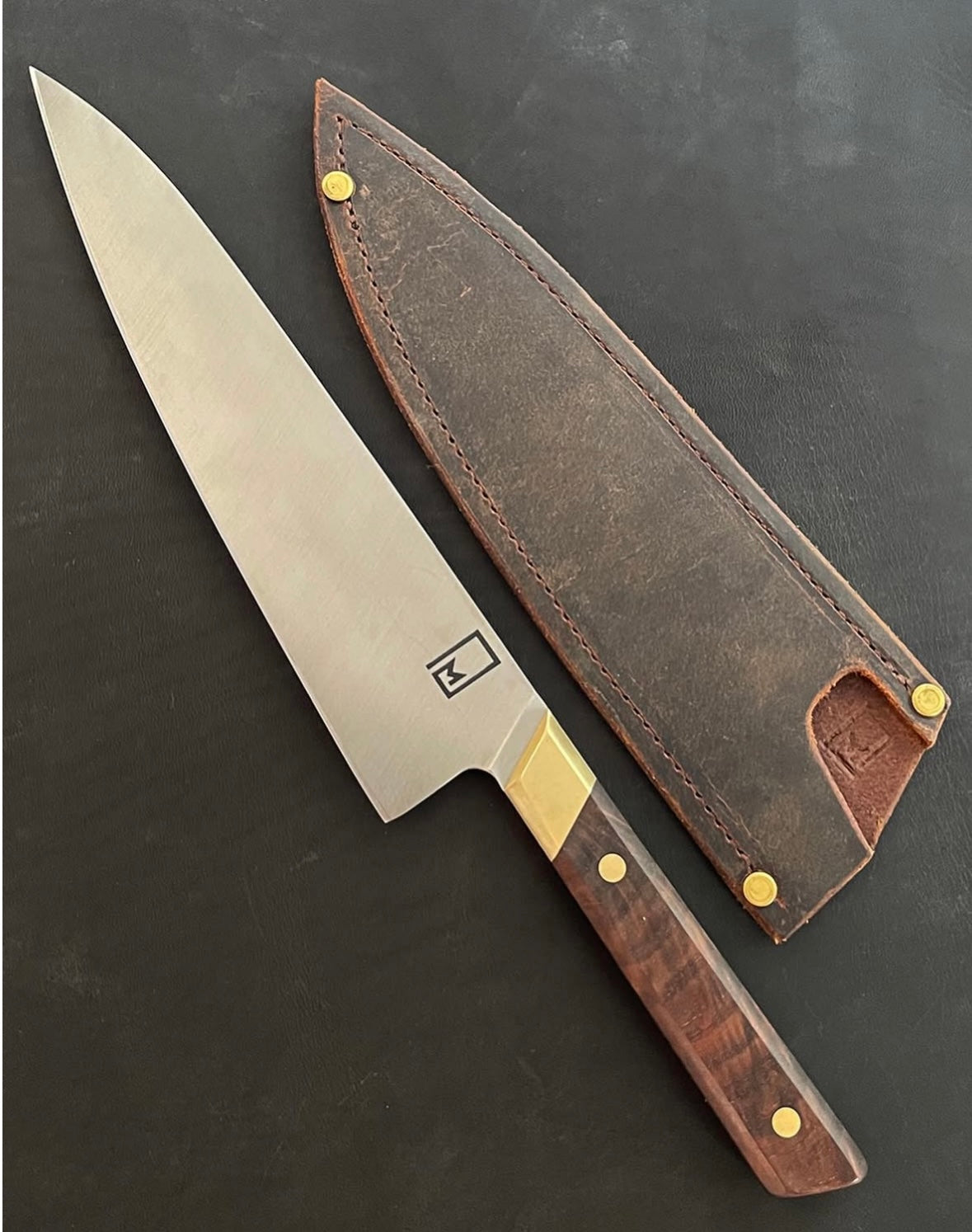 Fusion Series - Professional Line: 8.75" Chef with 52100 carbon steel, brass and walnut