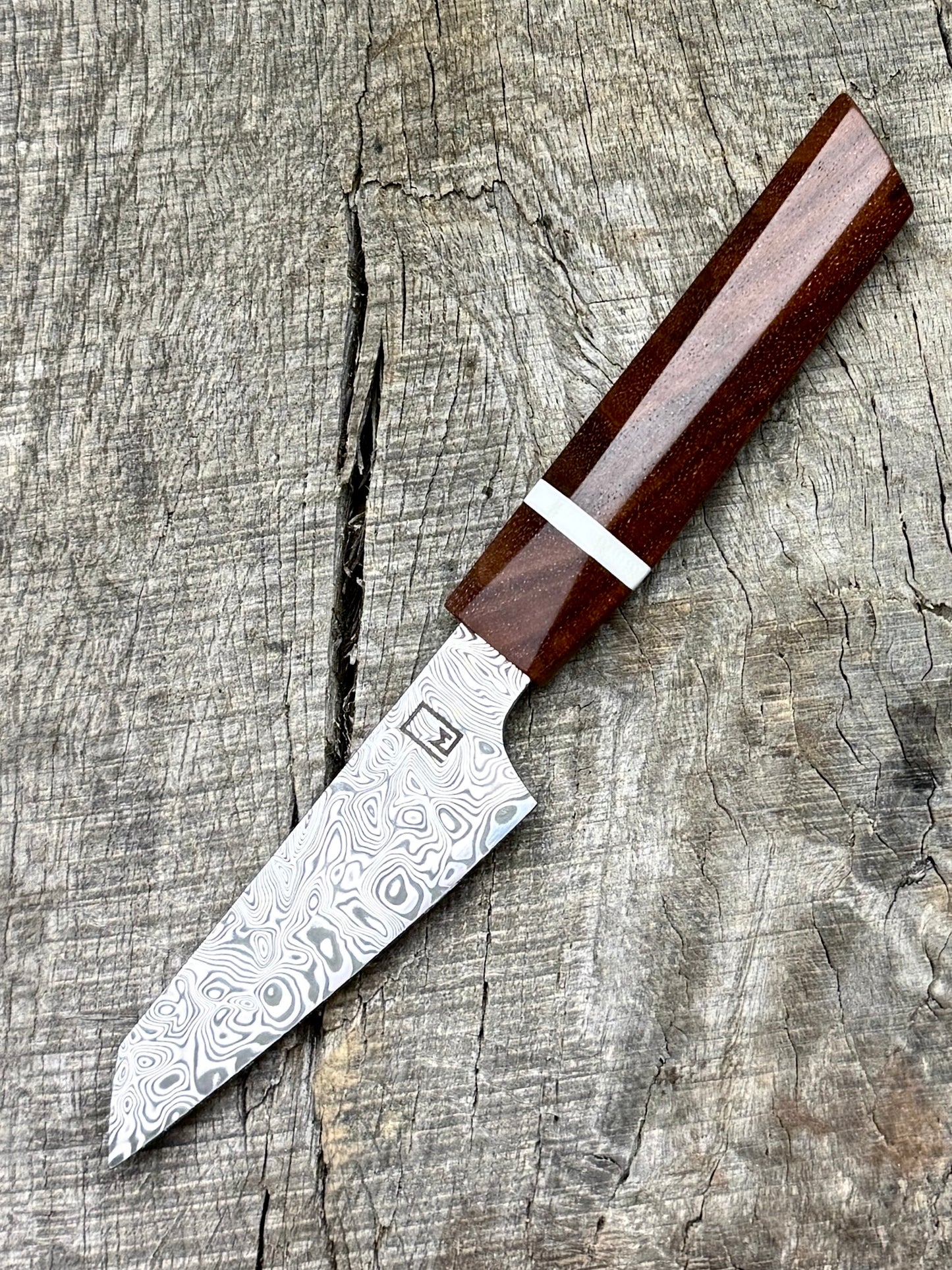 Paring Knife – Stainless Damascus Steel Blade, Walnut and G-10 handle 3.25"