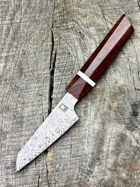 Paring Knife – Stainless Damascus Steel Blade, Walnut and G-10 handle 3.25"
