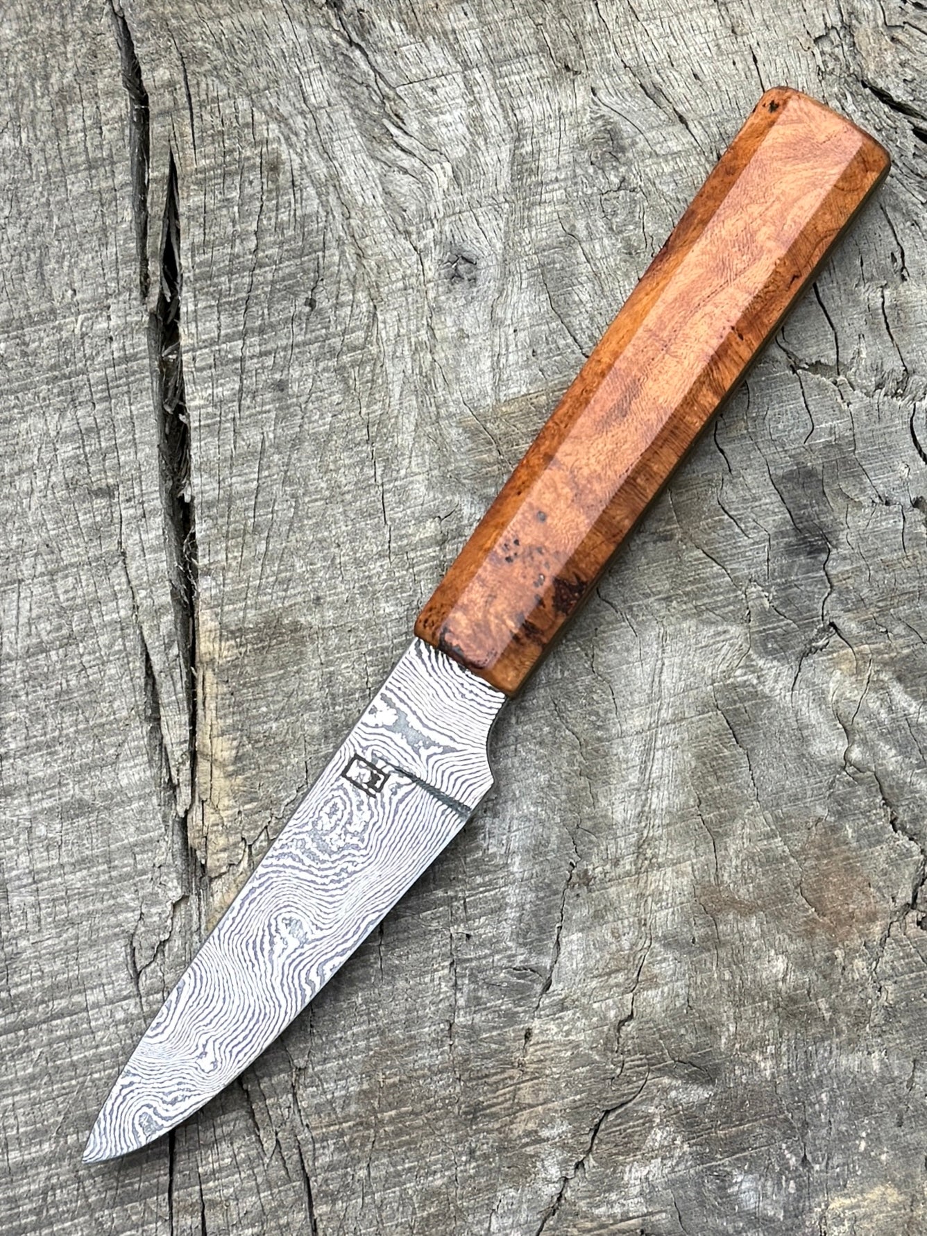 Paring knife with Monolith Carbon Damascus and Chery Burl 3"