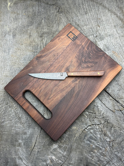 Charcuterie Knife & Board Set - Stainless Damascus and Walnut 4.5"