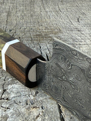 160mm/6.5" Carbon Damascus Nakiri in random pattern with dyed Maple handle