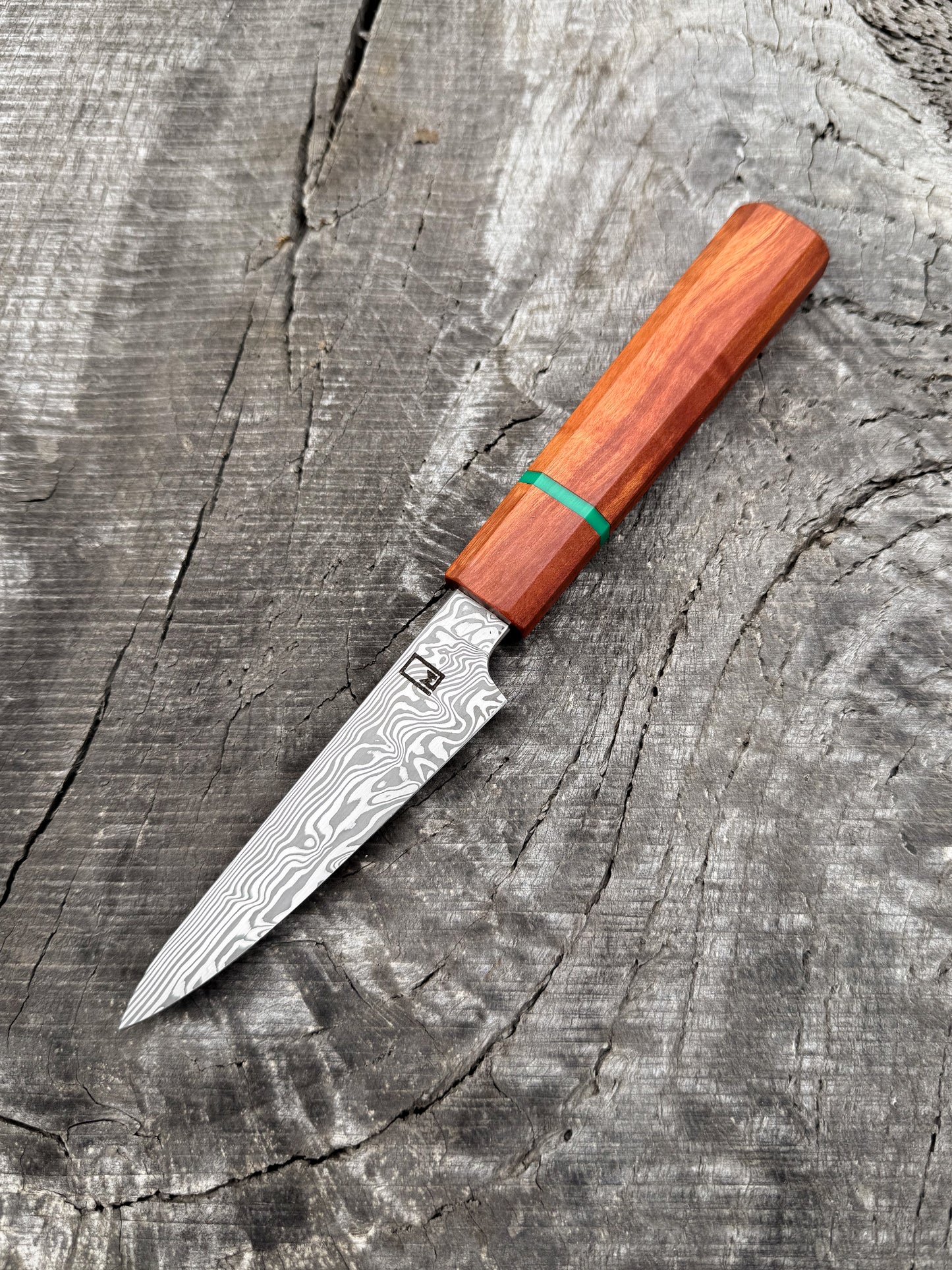 Paring – 3.75" Stainless Damascus Steel Blade, Pink Ivory & Acrylic Handle