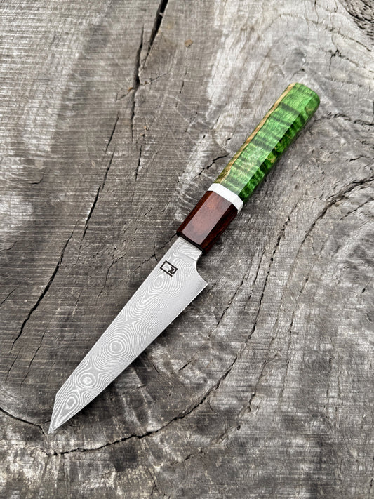 Paring – 4" Stainless Damascus Steel Blade, Dyed Mango, Rosewood & Corian Handle