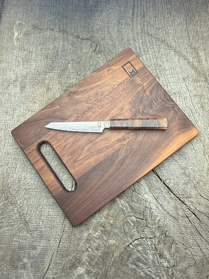 Charcuterie Knife & Board Set - Stainless Damascus and Walnut 4.5"