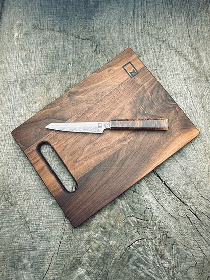 Charcuterie Knife & Board Set - Stainless Damascus and Walnut 4.5"