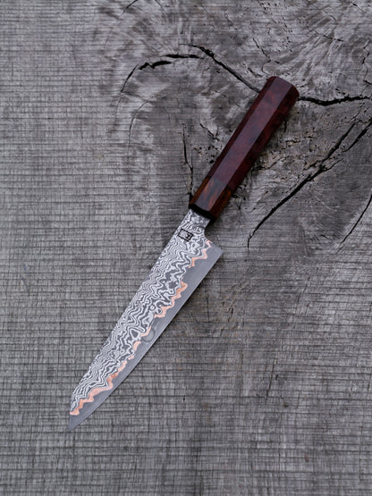 Kiritsuke  – 7.5" Hand Forged Damascus Steel Blade, Redwood Burl and Rosewood Handle